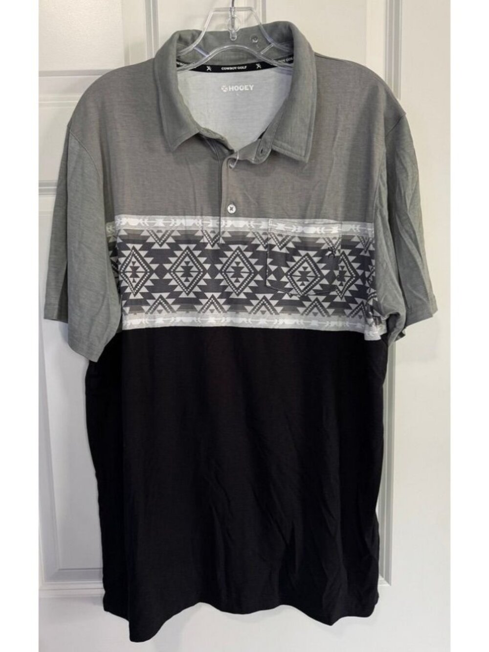 Hooey Hot Shot Polo Shirt Grey/Black Aztec Cowboy Golf x Western Men's Size XL